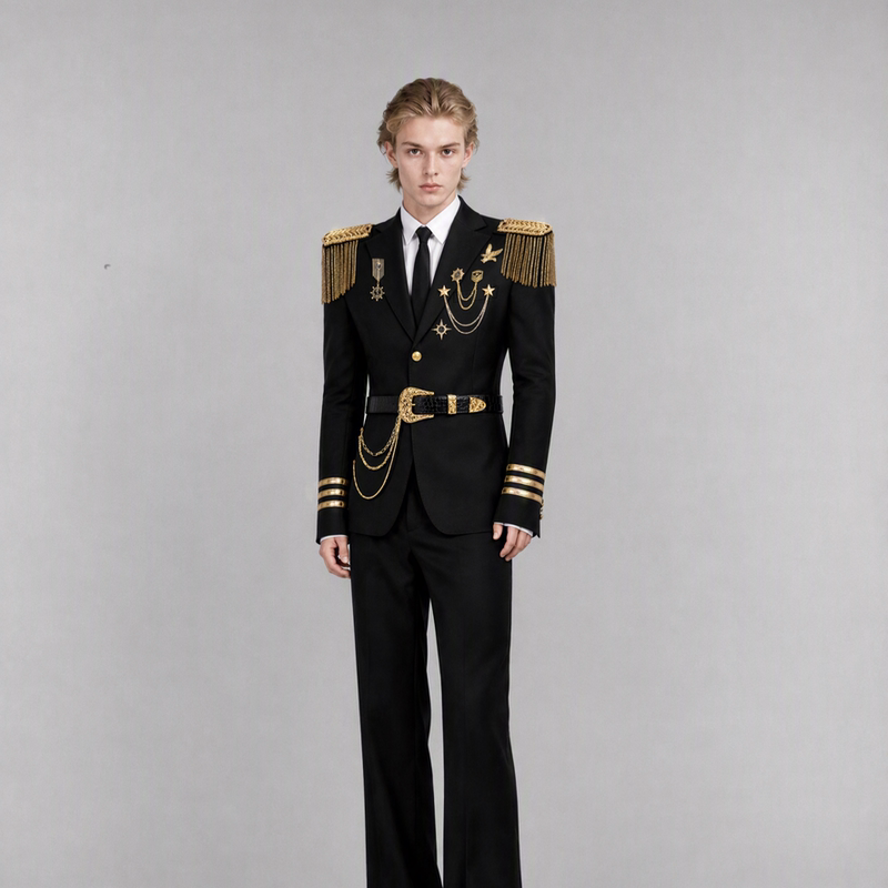 Fredomzone【Royal Gold Badge】Wide-Shouldered, Narrow-Waisted Suit with a Stylish Design, Slim-Fitting Waist, Performance Costume for Men