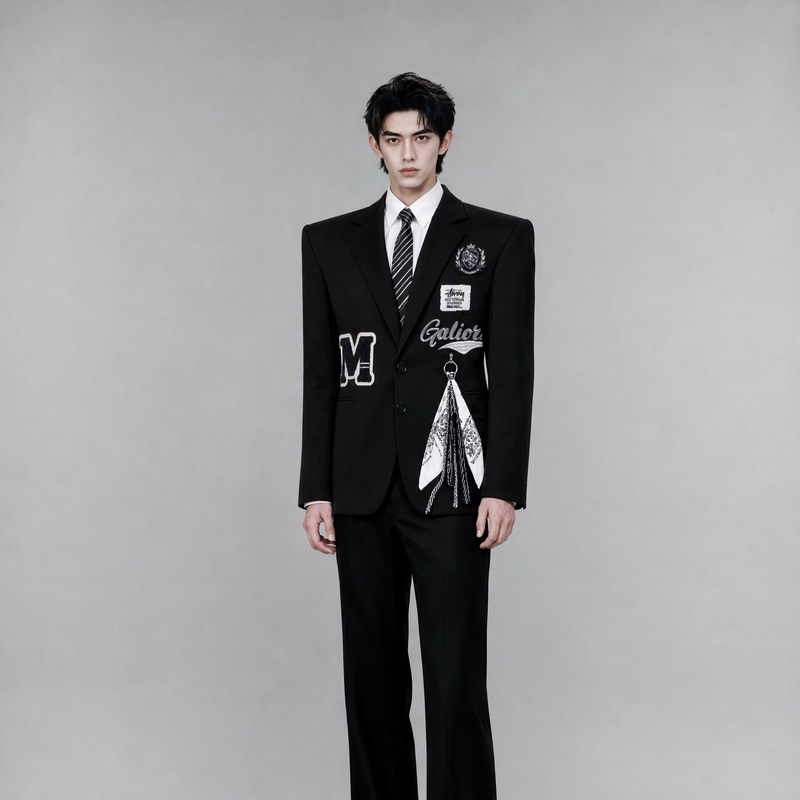 Fredomzone【Moyan Xuezhang】Wide-Shouldered, Narrow-Waisted Suit in College Style for Male Students, Performance Outfit for Male Students