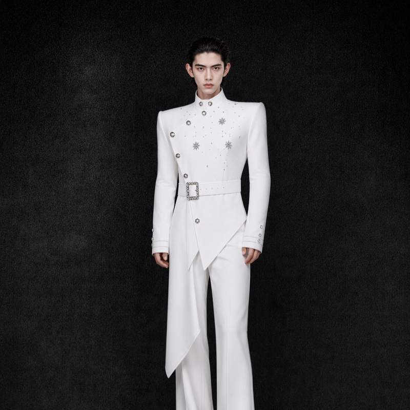 Fredomzone【Frost Order】Wide-Shouldered, Narrow-Waisted Suit with a Stylish Design, Slim-Fitting Waist, Performance Costume for Men