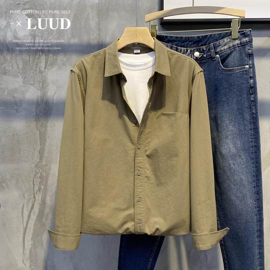 Hong Kong trendy brand new solid color simple lapel shirt men's slim long-sleeved shirt casual and versatile outer top