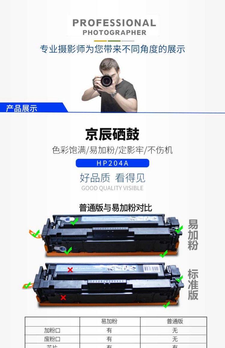 Jingchen cho HP HP M154a nw MFP M180n nw m181 fw 204A hộp mực máy in mực CF510A 511 512 513A dễ dàng thêm bột - Hộp mực