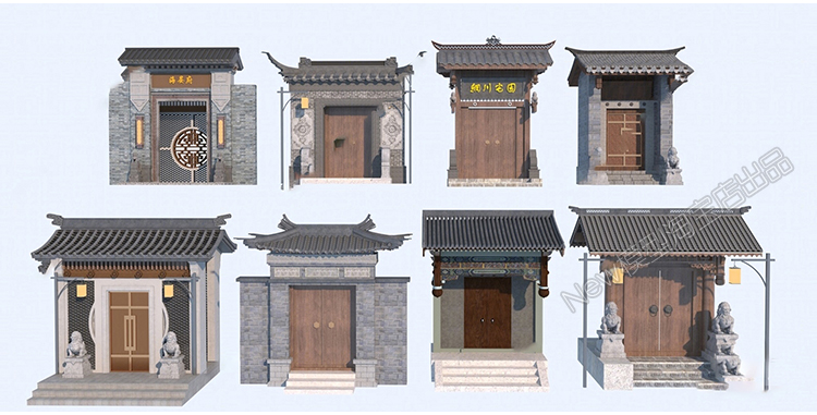 图片[16]-新中式大门别墅居家庭院门院落庭院门头门面入口3D模型库3dmax-cg男孩
