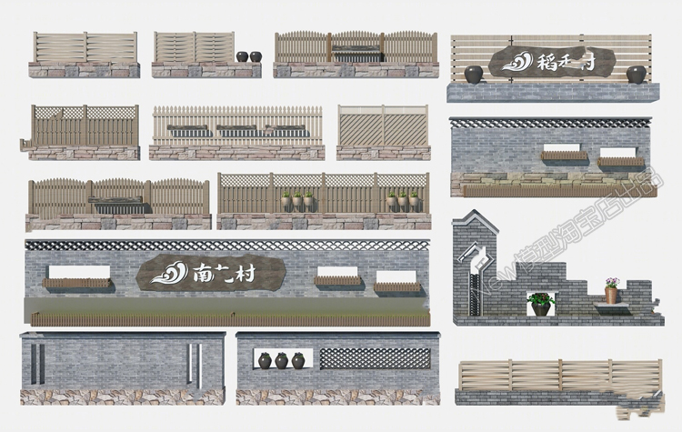 图片[27]-新中式美丽新农村旅游乡村民俗宿文化景墙围墙入口3D模型3dmax-cg男孩