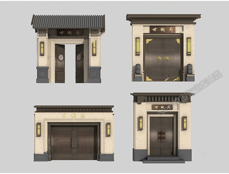 图片[14]-新中式大门别墅居家庭院门院落庭院门头门面入口3D模型库3dmax-cg男孩