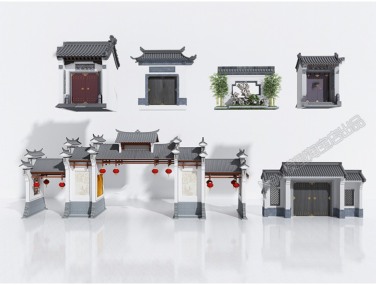 图片[9]-新中式大门别墅居家庭院门院落庭院门头门面入口3D模型库3dmax-cg男孩