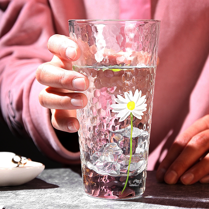 ins day style hand painted high face value daisy hammer mesh glass cup home transparent drinking water mug drink juice cup