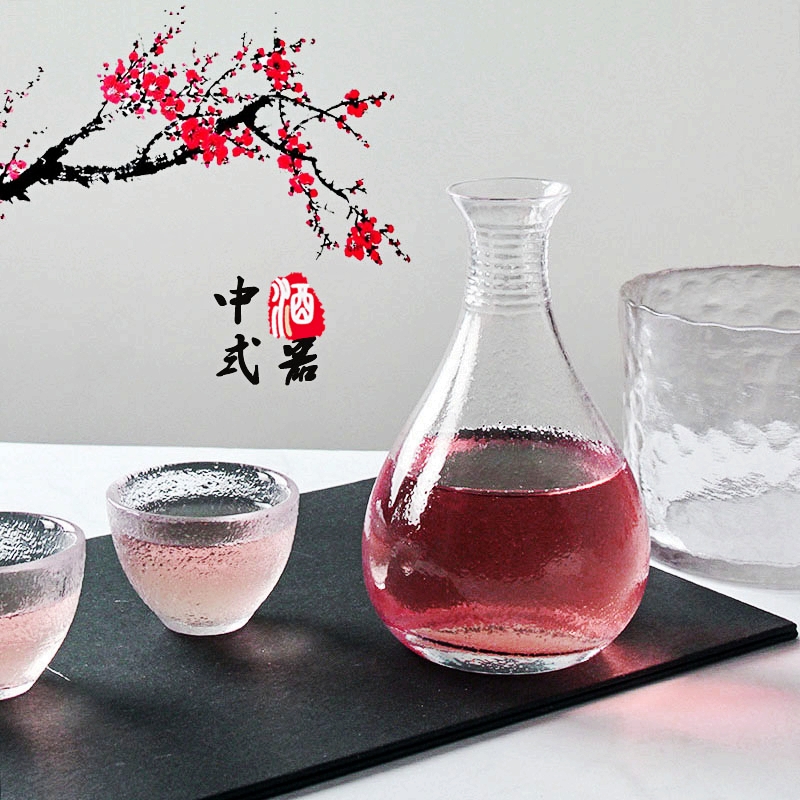 Chinese style clear wine plum wine cup fruit wine big white wine glass small cup rice wine with a glass of hammer glass mug gift box