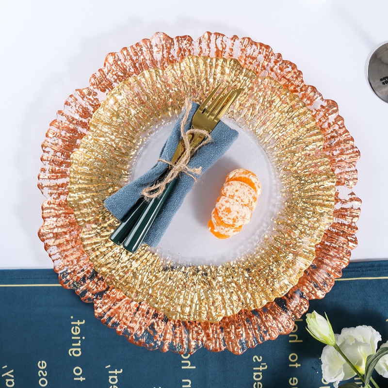 Crystal Gold Leaf Glass Pan Water Fruit Pan Home Snack Bar KTV Parquet Nordic West Dining Tray Steak Tray Hem Tray