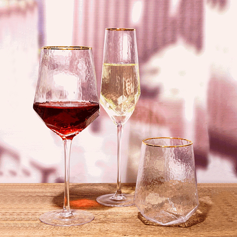 Day-style sketching crystal glass diamond shaped high foot cup wine glass Creative Hammer glass Home Decorative Champagne Cup