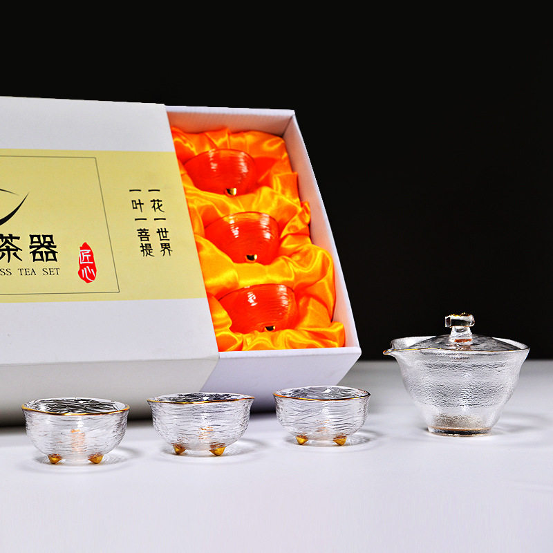 Crystal glass lid bowl suit a pot of six cups of tea bowl sketch Gold gift box Thickened Utilita Tea With Tea Maker set of tea
