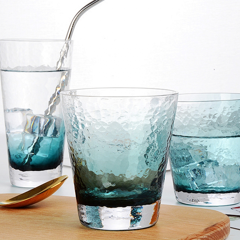 Nordic Asymptotic Blue Hammer Mesh Cups Glass Cups Home Water Cup Teacup Wine Cups Juice Cups Drink Cups