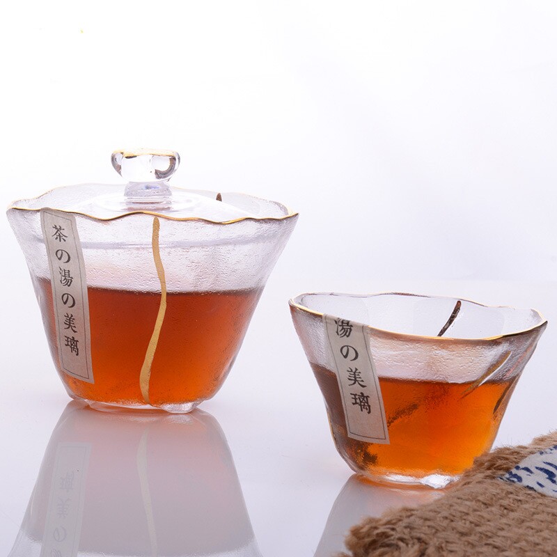 Cabbage gold three cai glass cover bowl tea cup Crystal Gongfu tea set new fair cup Japanese style tea cup