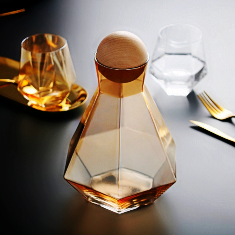 Gold diamond lead-free crystal glass hexagonal wine glass flagon red wine glass European and American whiskey glass decanter set