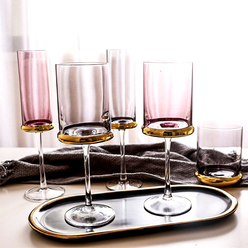 Nordic Light Luxurious Wind Plated Gold High Foot Glass Red Wine Glass Home Champagne Mug European Style Western Dining Banquet Hem Cup