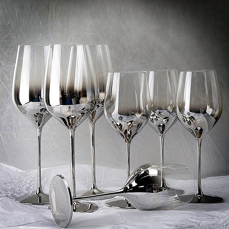 High-end Crystal Glass Plated Silver Gray Gradual American Red Wine Mug Metal Sensation High-footed Decanter Little Crowdler