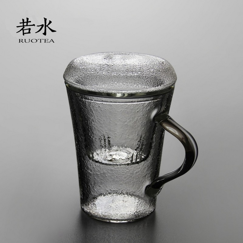 If water heat-resistant thickened glass cup Hammer pattern office cup Simple mug with lid Filter tea cup