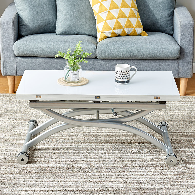 Adjustable Height Folding Coffee Table and Dining Table for Small Apartments, Dual-Purpose, Movable with Wheels, 2-in-1