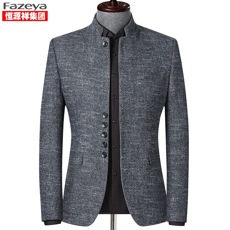 Hengyuan Xiangcai Sheep Spring Autumn Zhongshan costume men's western clothes mid-year Huaili collar jacket small suit for a business blouse