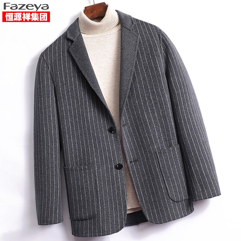 Hengyuan Colorful Wool Coat Men Short Cashmere Cashmere Weed Costume Stripe Han Edition Suit