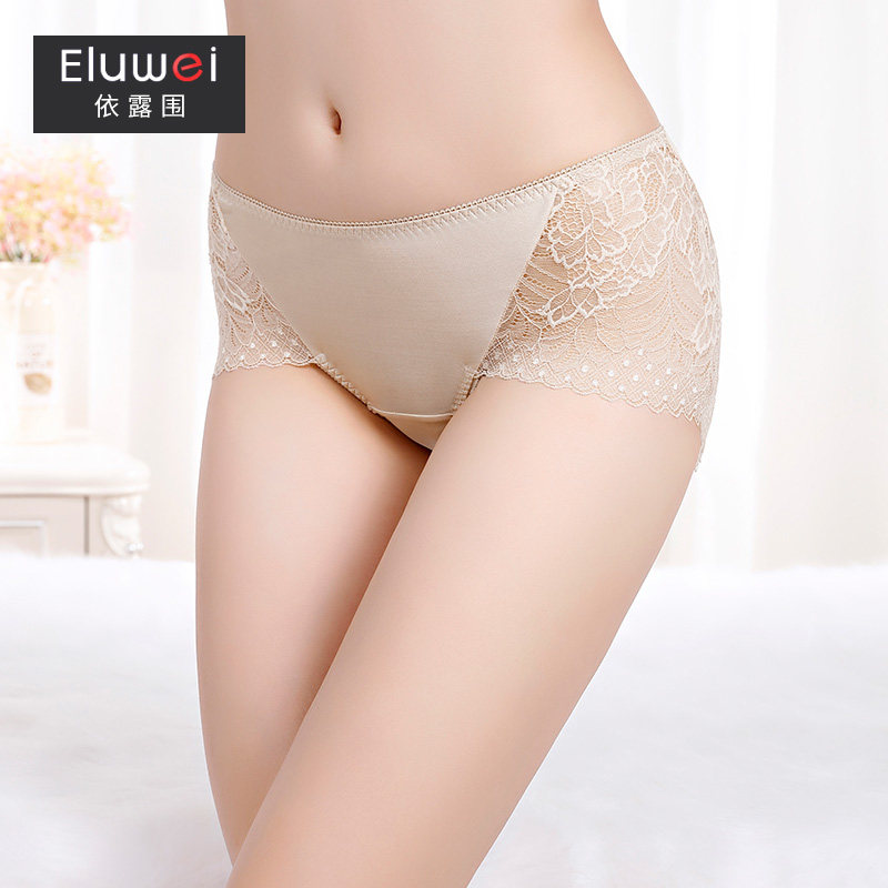 Eluwei mulberry silk sexy silk panties women's lace breathable mid-waist solid color silk panties boxers