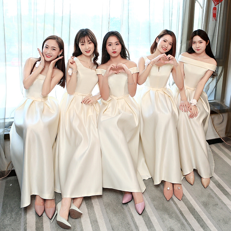 Bridesmaid Dress Mid-Length 2025 Spring New Korean Style Slim-Fit Dress Bridesmaid Group Sister Dress Banquet Evening Dress for Women