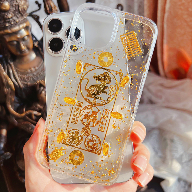 Zodiac Triple Harmony and Six Harmony 17 Phone Case for Apple 16 Pro Max Transparent Anti-Drop 15 Plus Chinese Style 13 Gold Foil Fortune Transfer iPhone 12 Rat Ox Tiger Rabbit Dragon Snake Horse Sheep Monkey Chicken Dog Pig