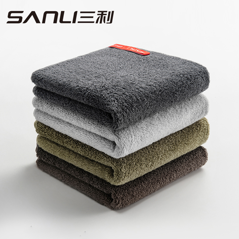 3 Sanli Towels, Pure Cotton, for Face Washing, Household Use, Absorbent, Soft, for Couples, Men, Bathing, All-Cotton, Solid Color, Stain-Resistant, Dark Color
