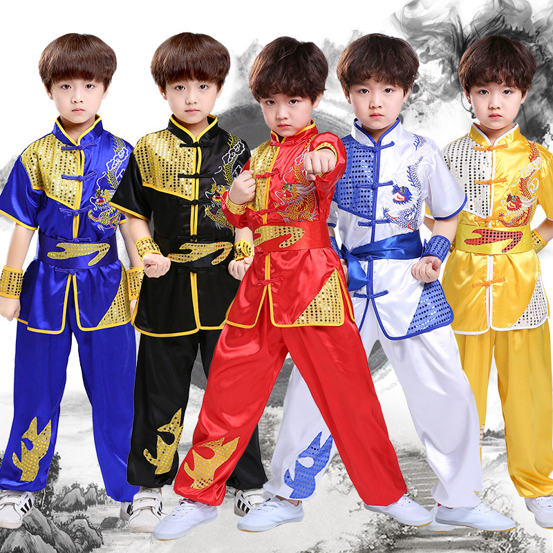 Children's martial arts performance costumes long short sleeves Tai Chi clothes boys girls'girls' team uniforms young children's kindergarten practice uniforms