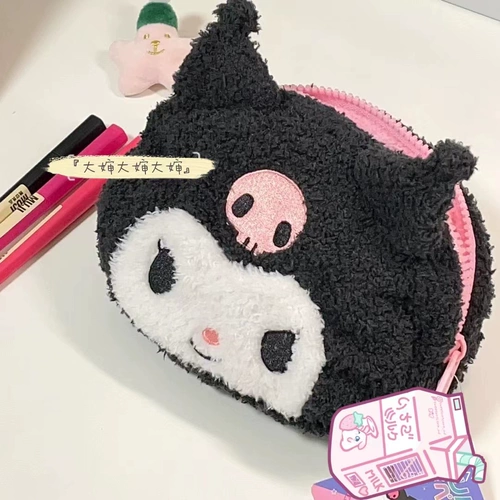 Двусторонний плюшевый пенал, вместительная и большая милая японская косметичка