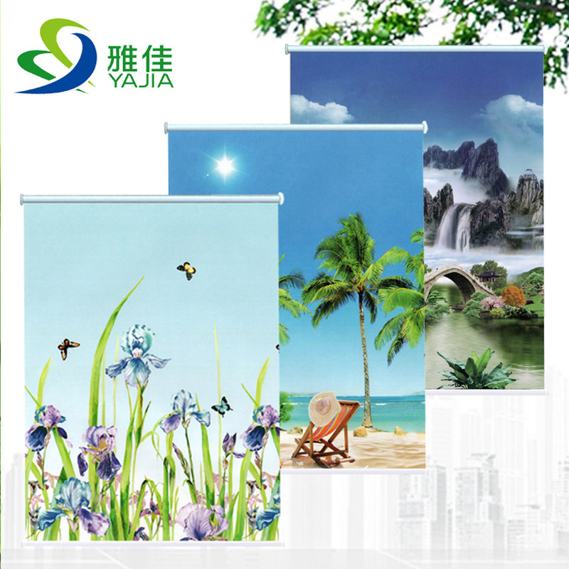 Customized thickening roller blinds curtain lift living room sunshade sunscreen bedroom powder room waterproof hand-pull shading free punch