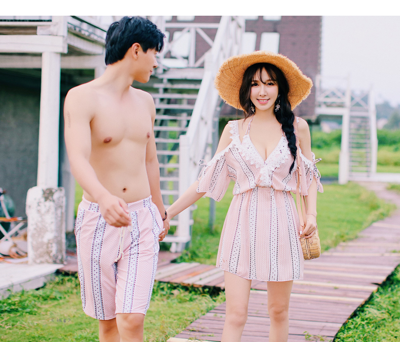 Quần sọc biển những người yêu thích bộ đồ bikini ba mảnh áo tắm nữ bảo thủ mỏng bên bờ biển khu nghỉ mát - Vài đồ bơi 	đồ đôi đi biển dep	