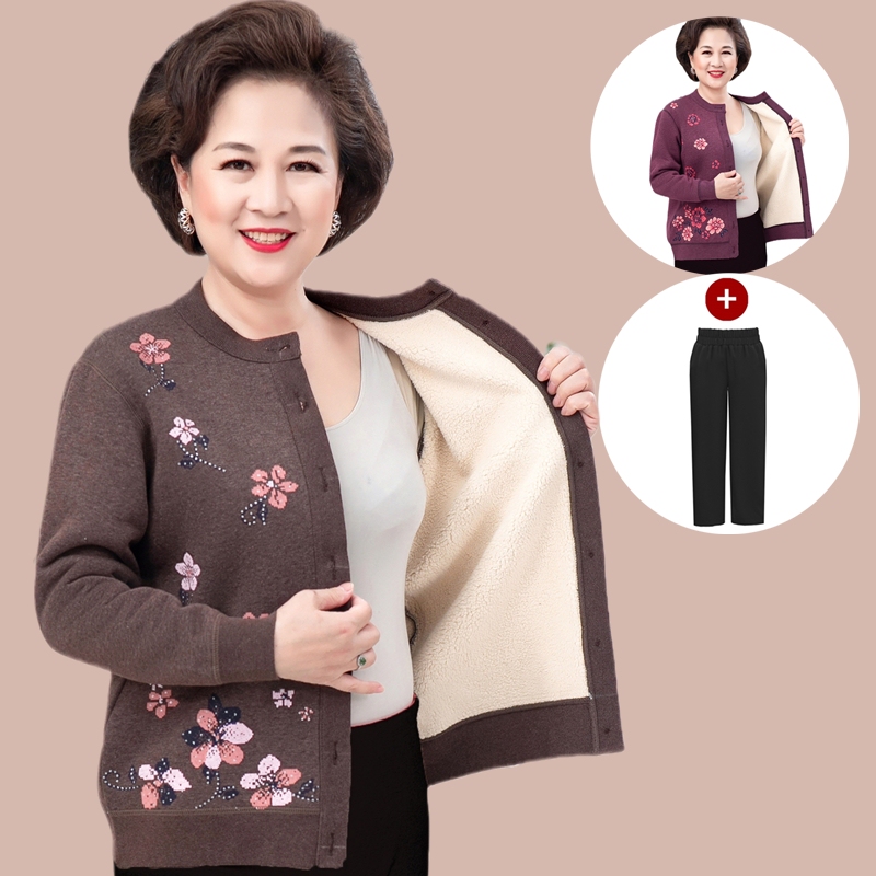 Winter Clothing for Middle-Aged and Elderly Women, Grandma's Fleece-Lined Jacket, Warm Clothing, Mother's Spring and Autumn Sweater, Wife's Cardigan, Clothes for the Elderly Winter Clothing for Middle-Aged and Elderly Women, Grandma's Fleece-Lined Jacket, Warm Clothing, Mother's Spring and Autumn Sweater, Wife's Cardigan, Clothes for the Elderly
