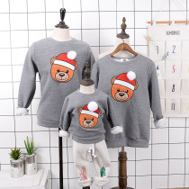 Baby bear Christmas hat parent-child costume Korean winter Q4 children plus velvet sweater infant jumpsuit whole home