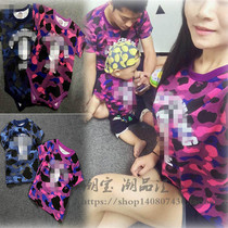 Baby camouflage parent-child costume Q4 infant triangle ha clothes three family decoration summer clothes climber children short sleeve t-shirt