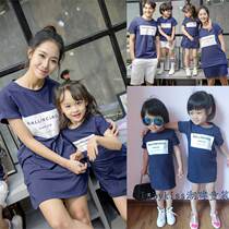 Childrens Tibetan letters T-shirt parent-child dress summer Q4 boys Top 1 girl dress mother skirt family dress