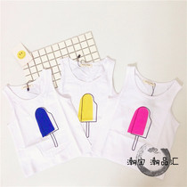 Boy baby ice cream vest summer childrens clothes Q4 girls cotton white I-shaped baby bottom clothes
