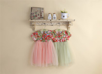 Girls pink floral dress mesh skirt summer Q4 baby baby Korean thin children high waist skirt
