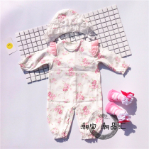 Baby jumpsuit baby single-breasted long sleeve ha clothes pink crawling suit Q4 spring and autumn girls cotton floral clothes