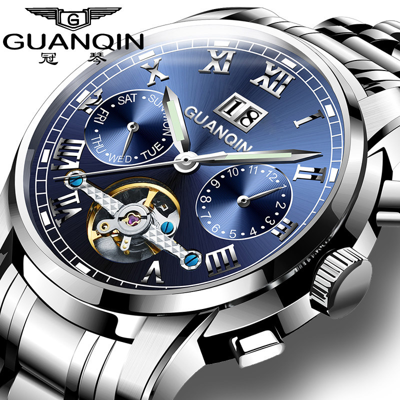 Crown violin GUANQIN WATCH MEN FULL AUTOMATIC MECHANICAL WATCH WATERPROOF TOURBILLON HOLLOWED-OUT NIGHT WATCH STEEL
