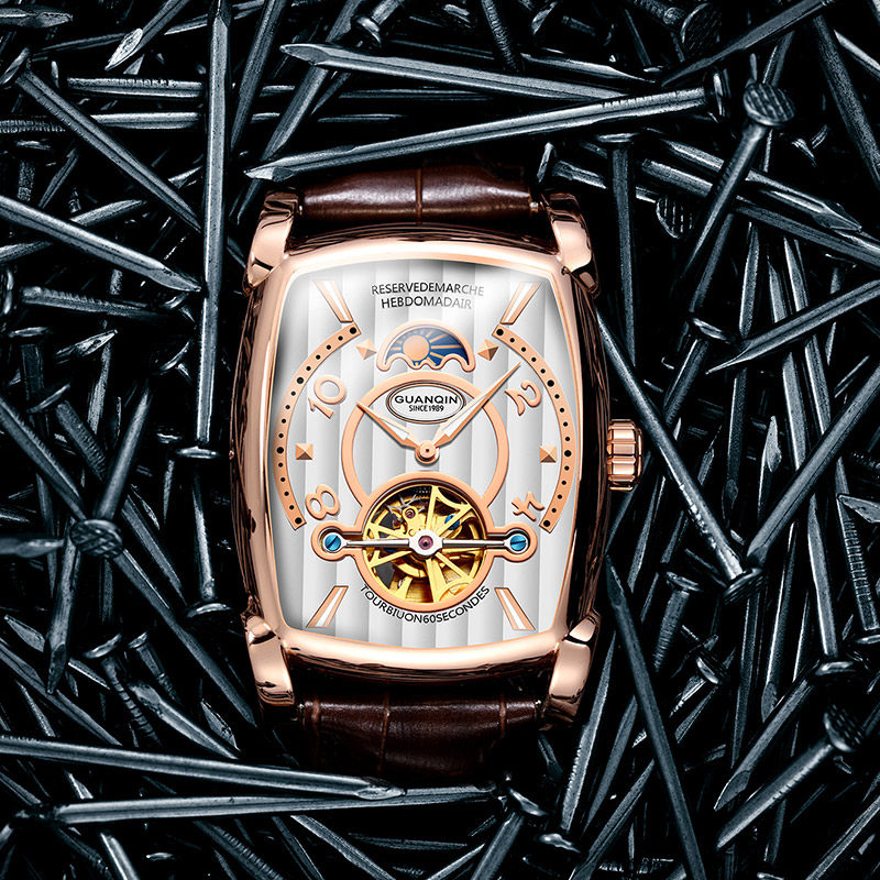 Guanqin watch men's square mechanical watch automatic waterproof hollow leather belt men's watch fashion trendy casual watch