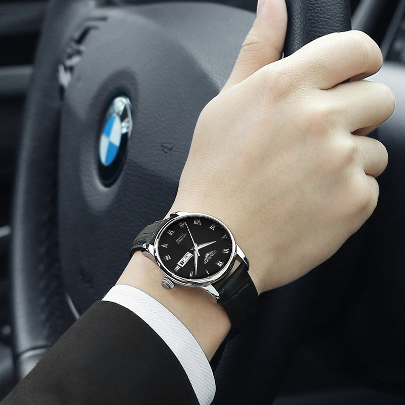 Guanqin x Sina Sea Men's watch fully automatic mechanical watch night waterproof steel leather strap fashion business