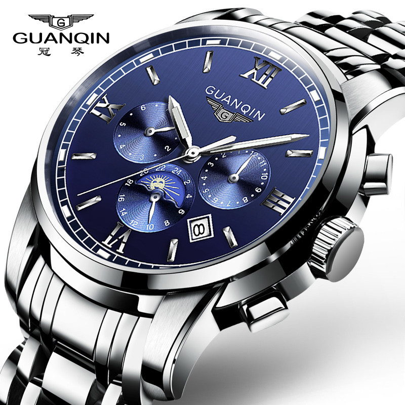 Guanqin watch men's mechanical watch automatic hollow business fashion steel belt men's watch waterproof luminous watch
