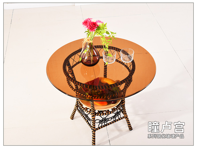 Bàn ăn kính cường lực tròn màu nâu tùy chỉnh bàn tròn mặt bàn cà phê mặt bàn tròn lớn bàn nhà TV - Bàn bàn học gấp thông minh