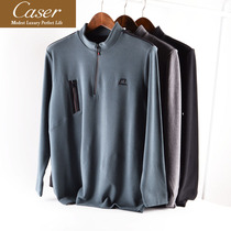 Caesar caser mens thermal underwear autumn and winter double-sided velvet zipper semi-high collar top long sleeved shirt sweater