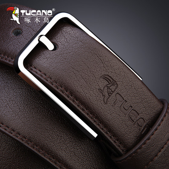 Genuine Woodpecker Belt Men's Genuine Leather Pin Buckle Belt Versatile Casual Cowhide Youth Fashion Korean Style Trouser Belt Trendy