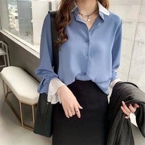 Spring and Autumn 2021 New Korean version of tidal air lace stitching chiffon shirt women long sleeve top loose base shirt