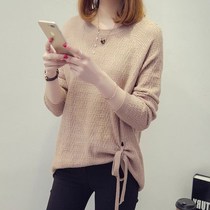 Spring and Autumn Korean womens sweater long sleeve pullover loose knit sweater short base shirt bow round neck top