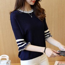 Summer and autumn 2021 new female sleeve loose knit sweater Joker half sleeve short bottomed pullover top thin model