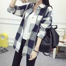 Plaid shirt female student Korean version of spring and autumn long-sleeved shirt loose large size medium-long section wild thin jacket top tide