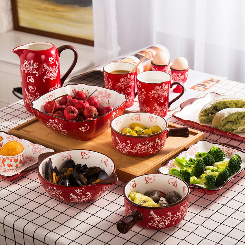 Huafu Chinese dish set 2-person combination Wedding gift couple ceramic tableware set Western-style dishes Household